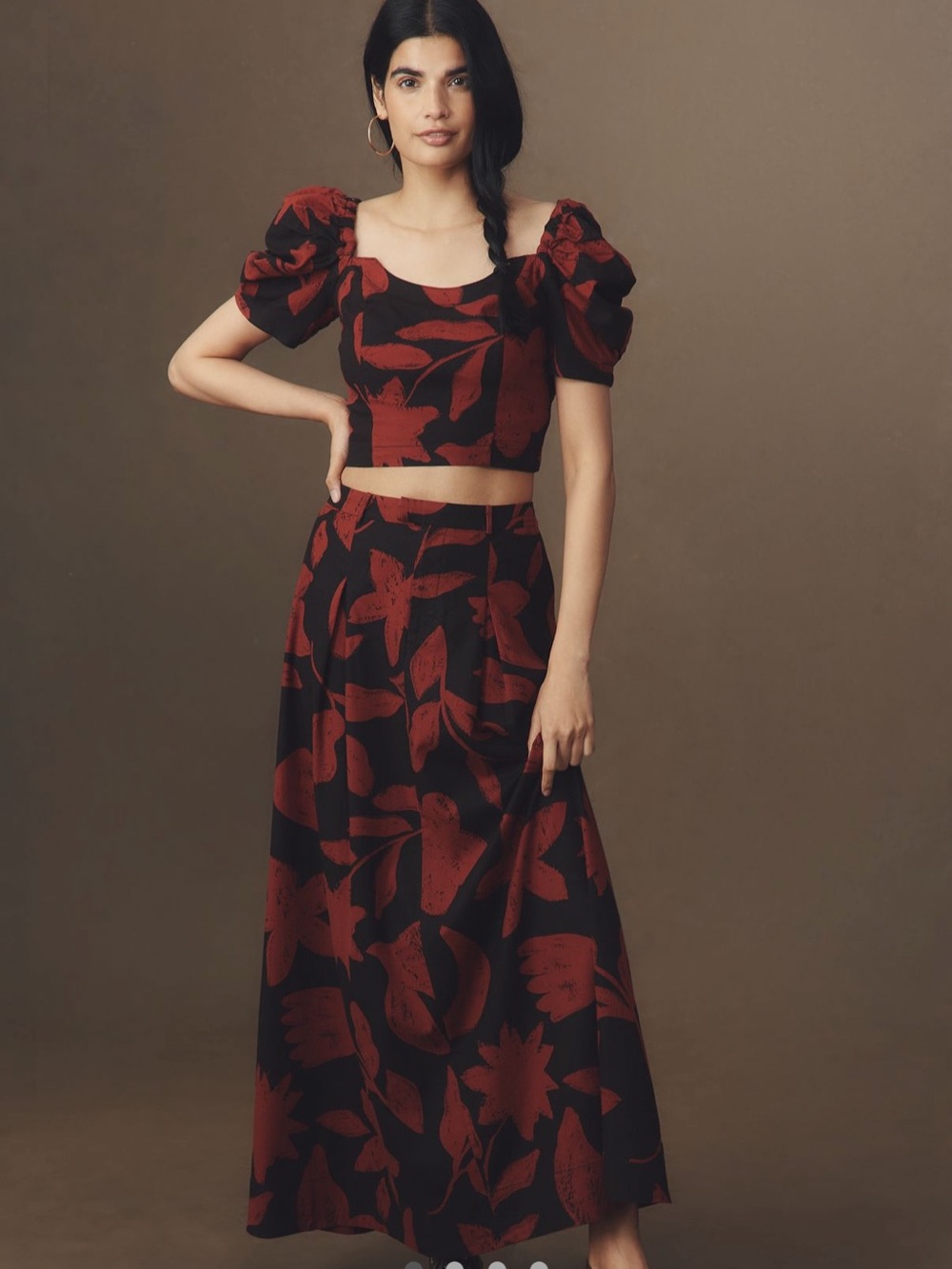 Anthropologie Black and Red Floral Two-Piece Dress